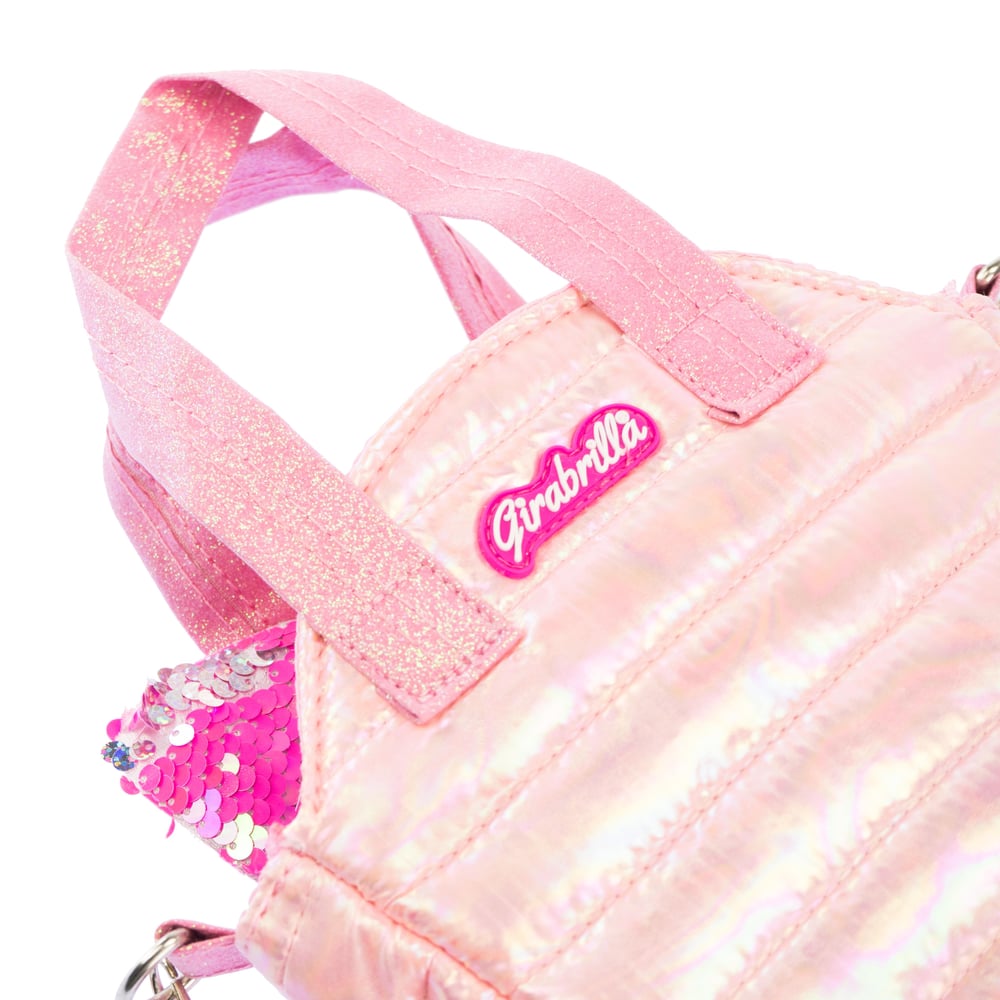 Kedi Kulaklı Puffer Omuz Çantası, Metalik Pembe
