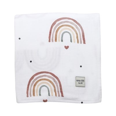Çok Amaçlı Organik Müslin Örtü - %100 Pamuk- Rainbow - Rosy 120X120 CM