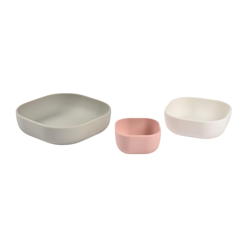3 Parça Silikon Kase Seti, Velvet grey/Cotton/Dusty rose