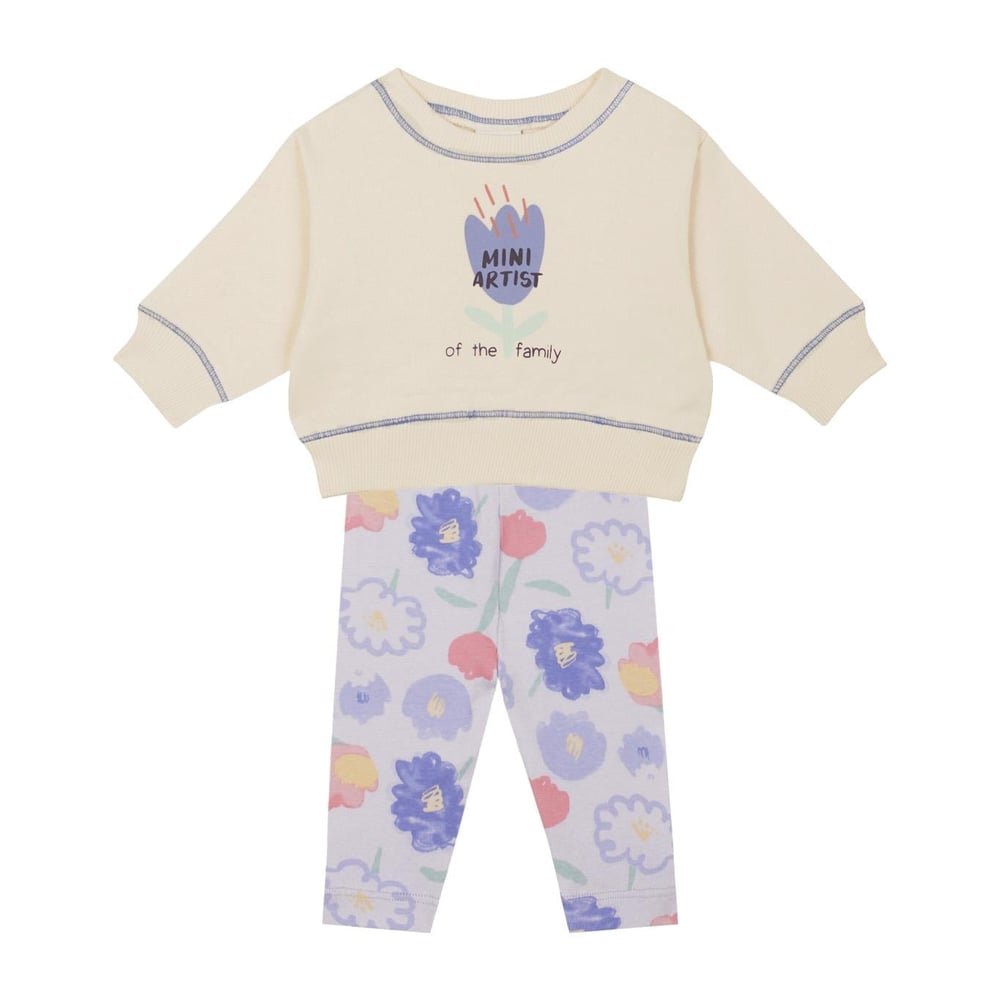 Çiçek Basklı Sweatshirt Tayt Set