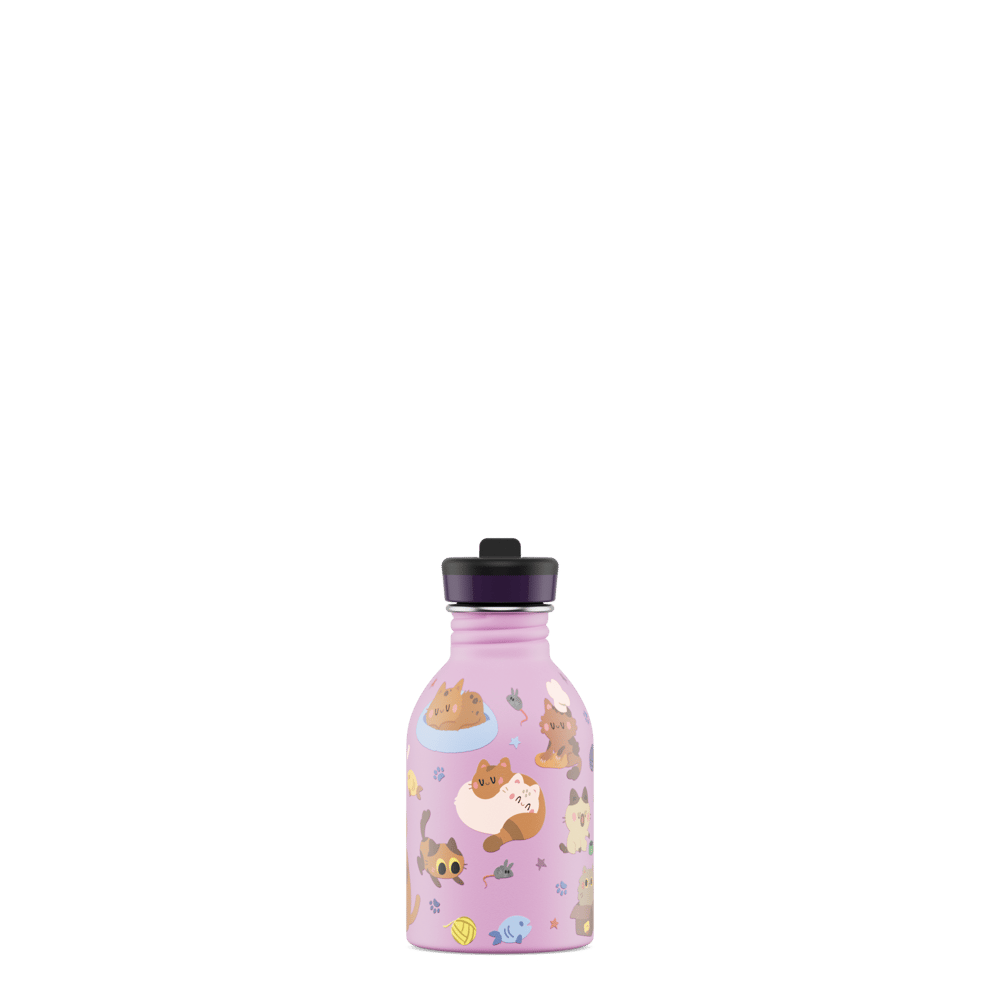 24Bottles Kids Bottle Pipetli Paslanmaz Çelik Çocuk Su Matarası 250 ml, Meow Friends