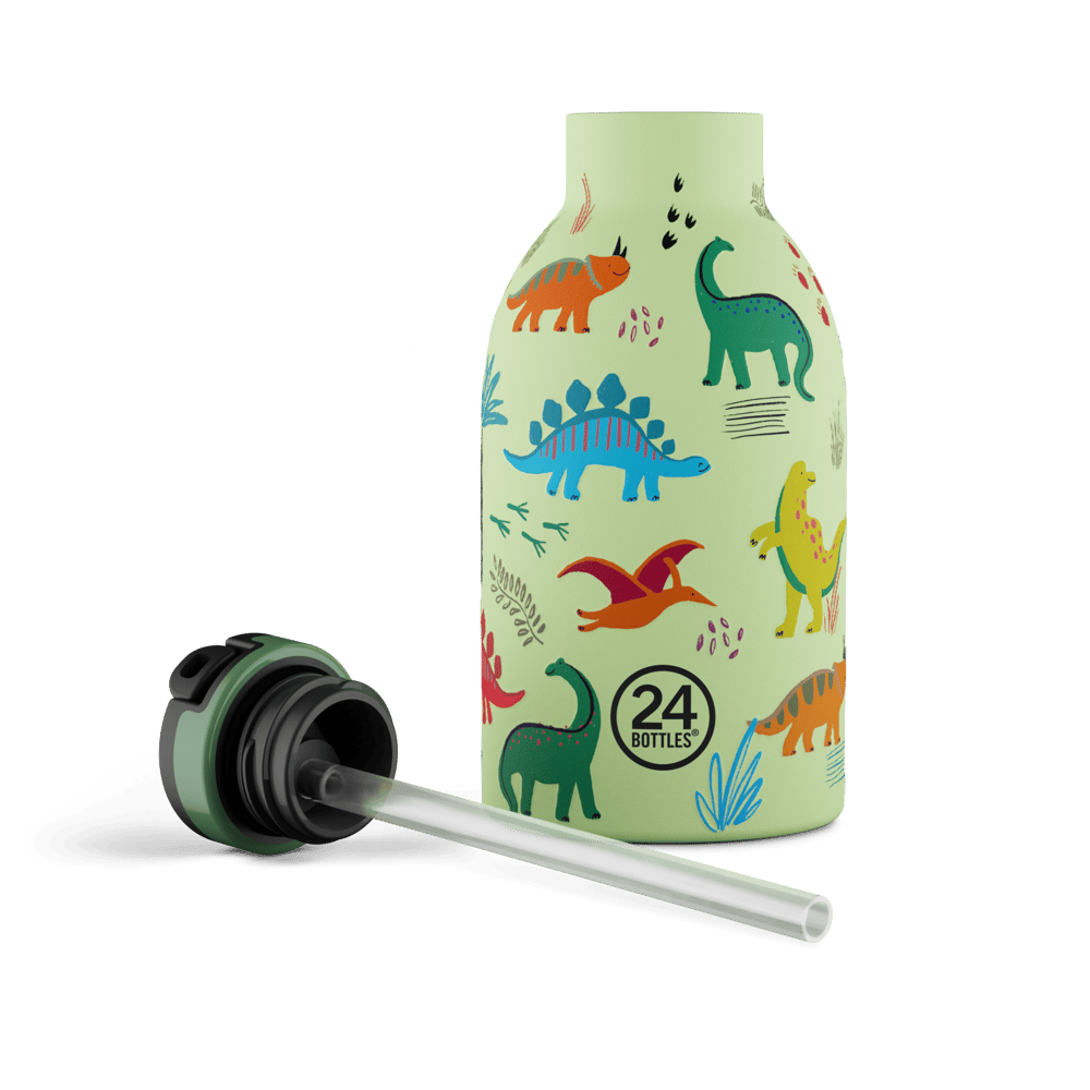 24Bottles Kids Bottle Pipetli Paslanmaz Çelik Termos 330 ml, Jurassic Friends