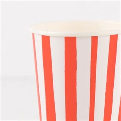 Meri Meri - Red Stripe Cups - Kırmızı Çizgili Bardaklar - 8li