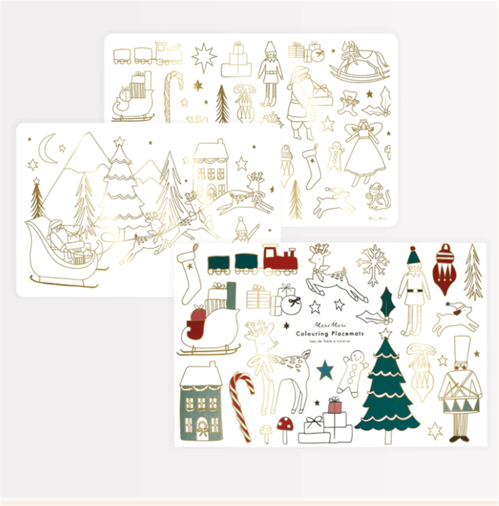 Meri Meri - Christmas Colouring Placemats - Yeni Yıl Boyamalı Amerikan Servisi - 8li