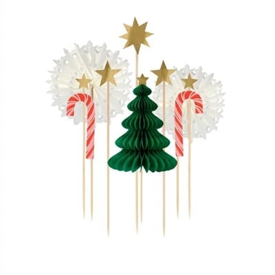 Meri Meri - Christmas Honeycomb Cake Topper Set - Petekli Yeni Yıl Pasta Süsü Seti - 10 Parça