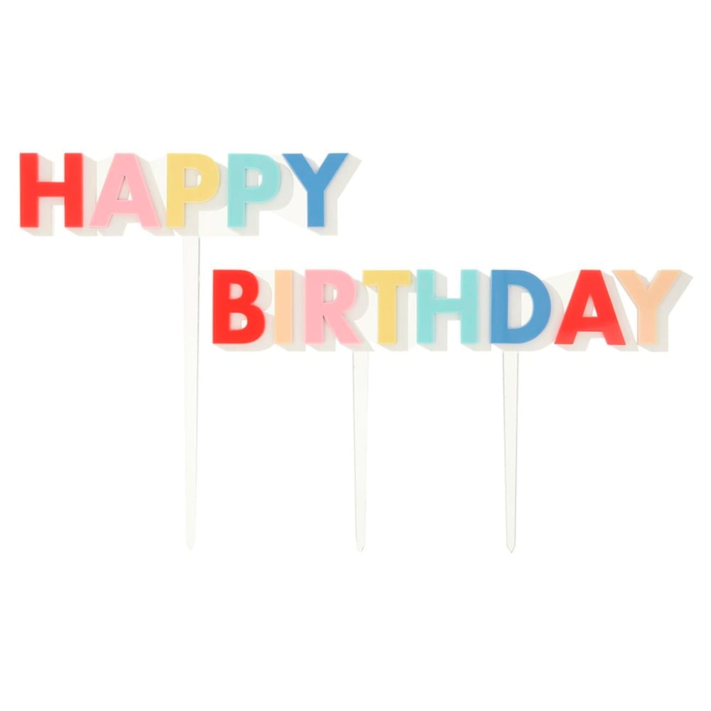Meri Meri - Happy Birthday Acrylic Cake Toppers - Happy Birthday Akrilik Pasta Süsü