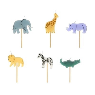 Meri Meri - Mini Safari Animal Candles - Mini Safari Hayvan Mumları - 6Lı