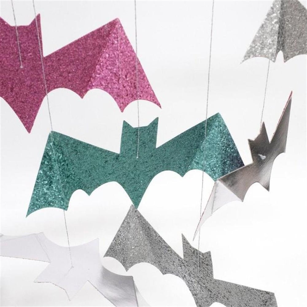 Meri Meri - Pastel Halloween Glitter Hanging Bats - Pastel Renk Simli Asılan Yarasalar