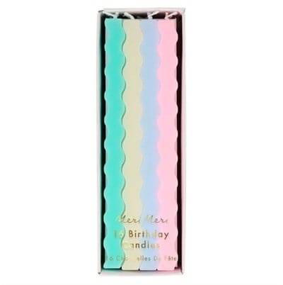 Meri Meri - Pastel Wavy Candles - Pastel Dalgalı Mumlar - 16Lı