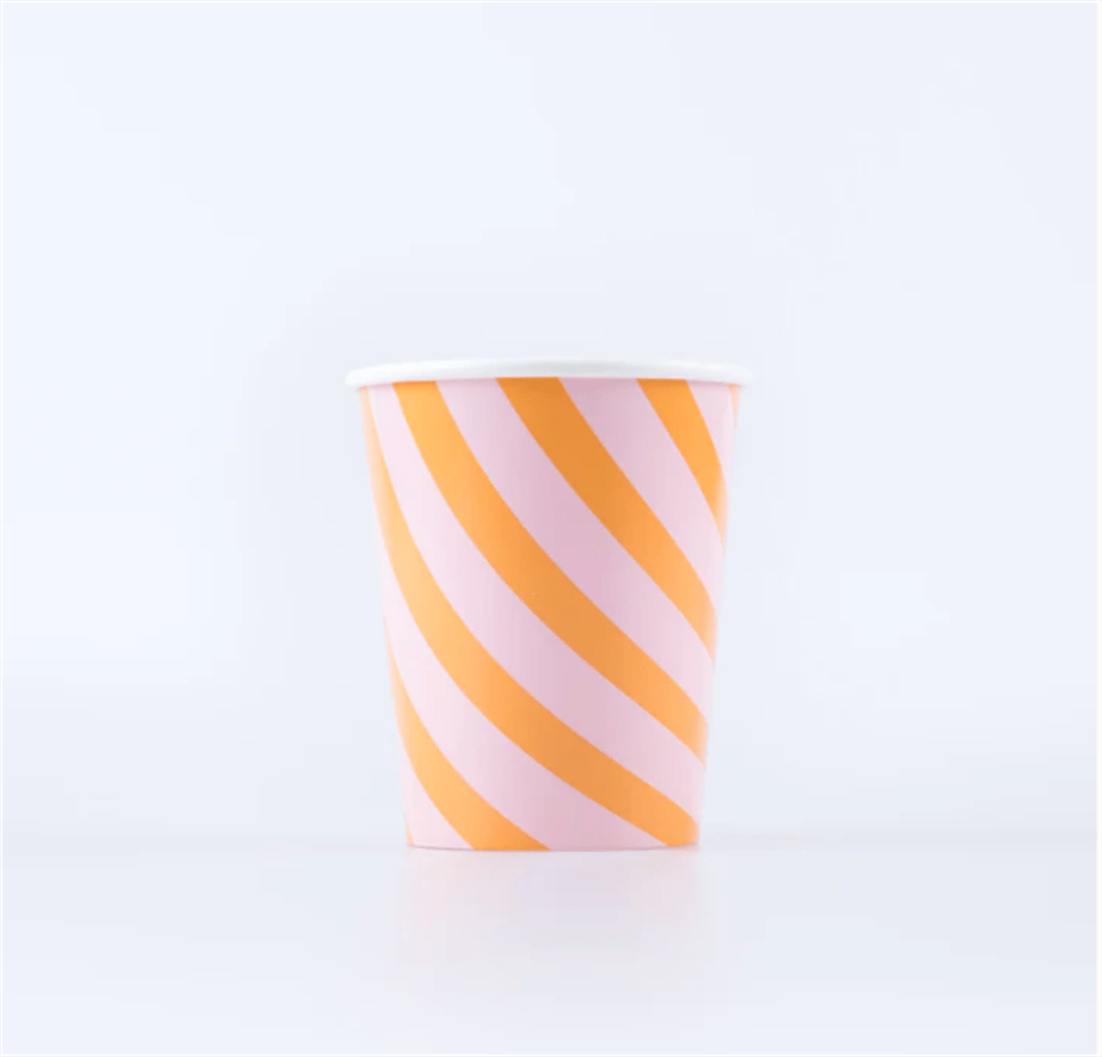 Meri Meri - Pink & Orange Stripy Cups - Pembe & Turuncu Çizgili Bardaklar (8li)