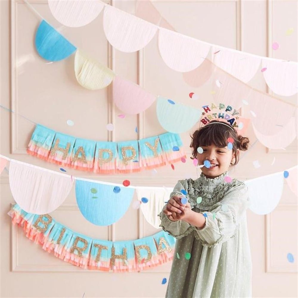 Meri Meri - Rainbow Happy Birthday Fringe Garland - Happy Birthday Gökkuşağı Püsküllü Asılan Süs