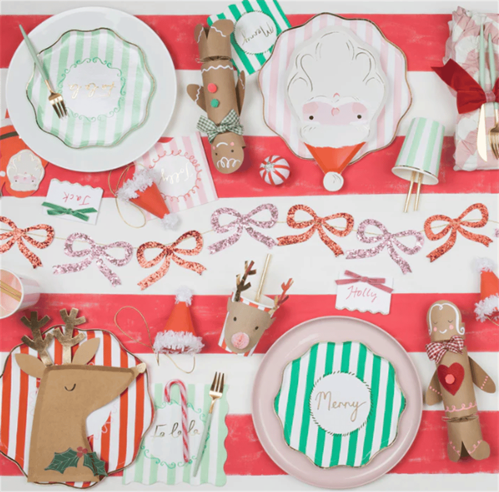 Meri Meri - Red & Pink Glitter Bow Garland - Kırmızı & Pembe Parıltılı Kurdele Asılan Süs