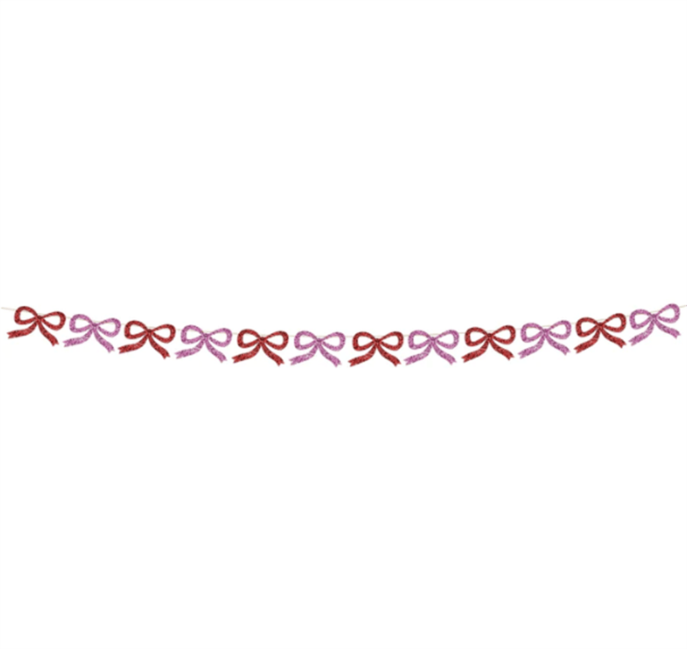 Meri Meri - Red & Pink Glitter Bow Garland - Kırmızı & Pembe Parıltılı Kurdele Asılan Süs