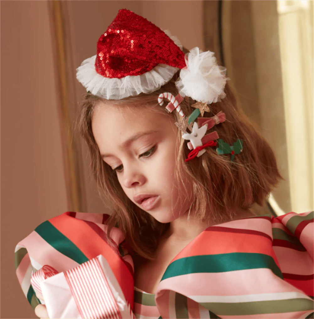 Meri Meri - Sequin Santa Hat Hair Clip - Noel Baba Şapkası Toka
