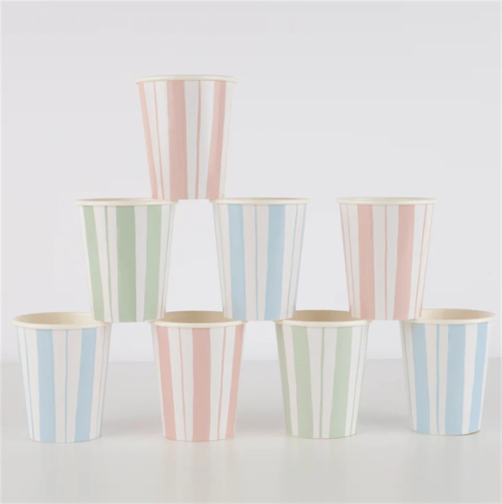 Meri Meri - Ticking Stripe Cups - Kalın Çizgili Bardaklar - 8li