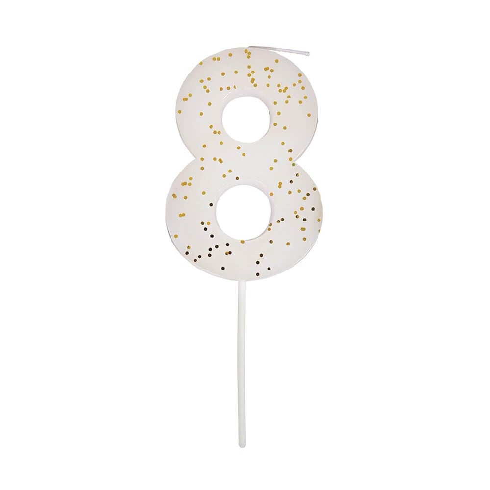 Meri Meri - White Number 8 Candle - 8 Numara Beyaz Mum