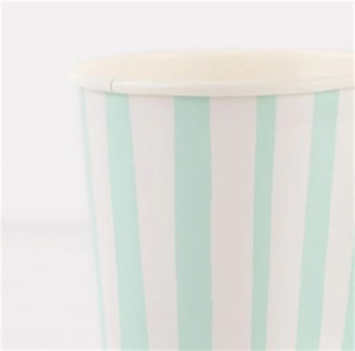 Meri Meri - Mint Stripe Cups - Mint Çizgili Bardaklar - 8Li