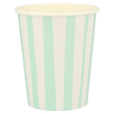 Meri Meri - Mint Stripe Cups - Mint Çizgili Bardaklar - 8Li