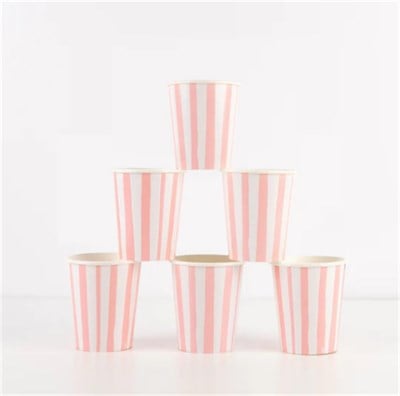 Meri Meri - Pink Stripe Cups - Pembe Çizgili Bardaklar - 8li