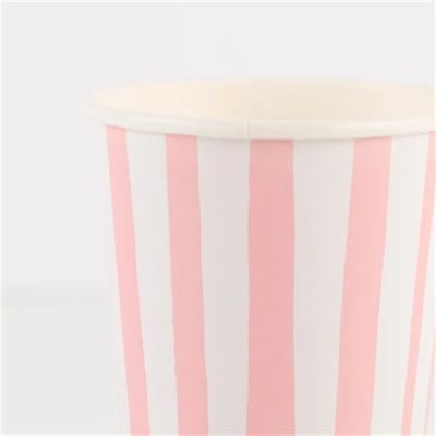 Meri Meri - Pink Stripe Cups - Pembe Çizgili Bardaklar - 8li