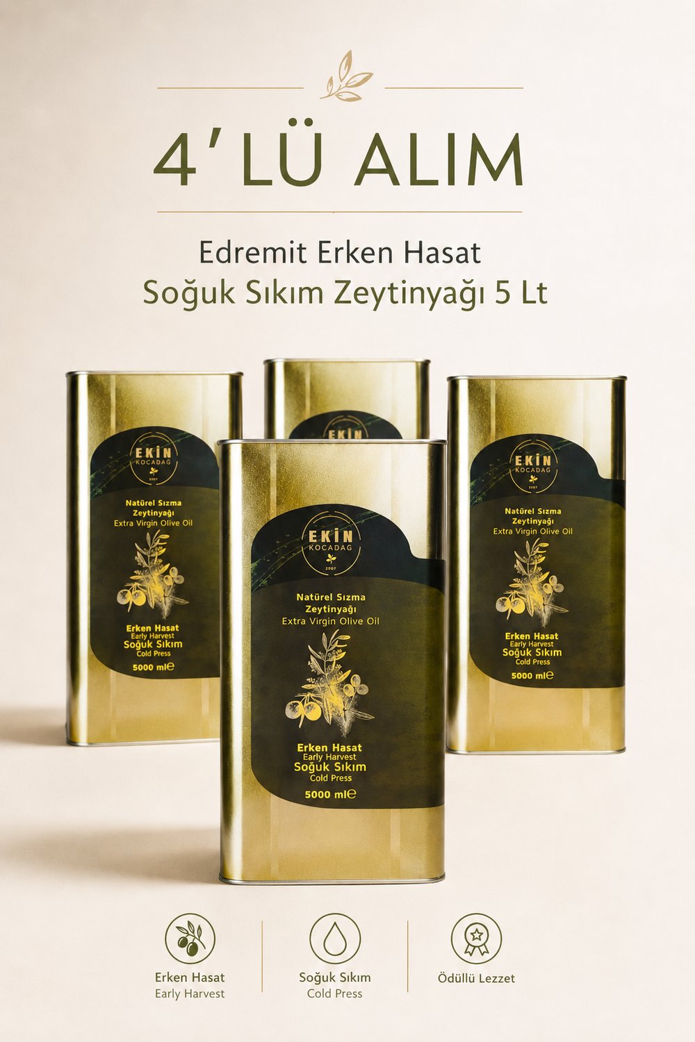 Ödüllü Edremit Erken Hasat Soğuk Sıkım Lezzet Paketi (4 x 5L)