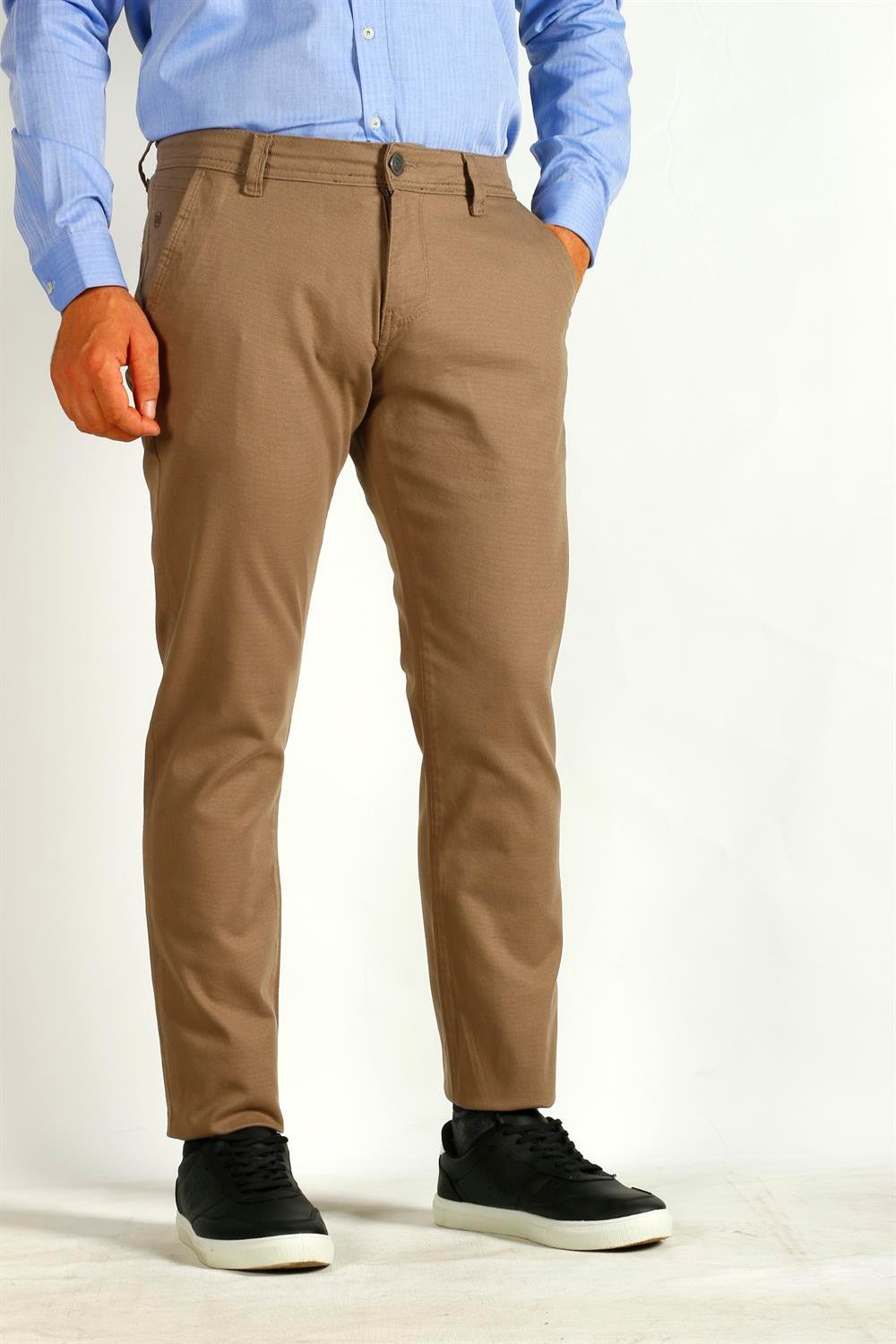 Erkek Camel Slim Fit Armürlü Chino Pantolon NCS JEANS 2194