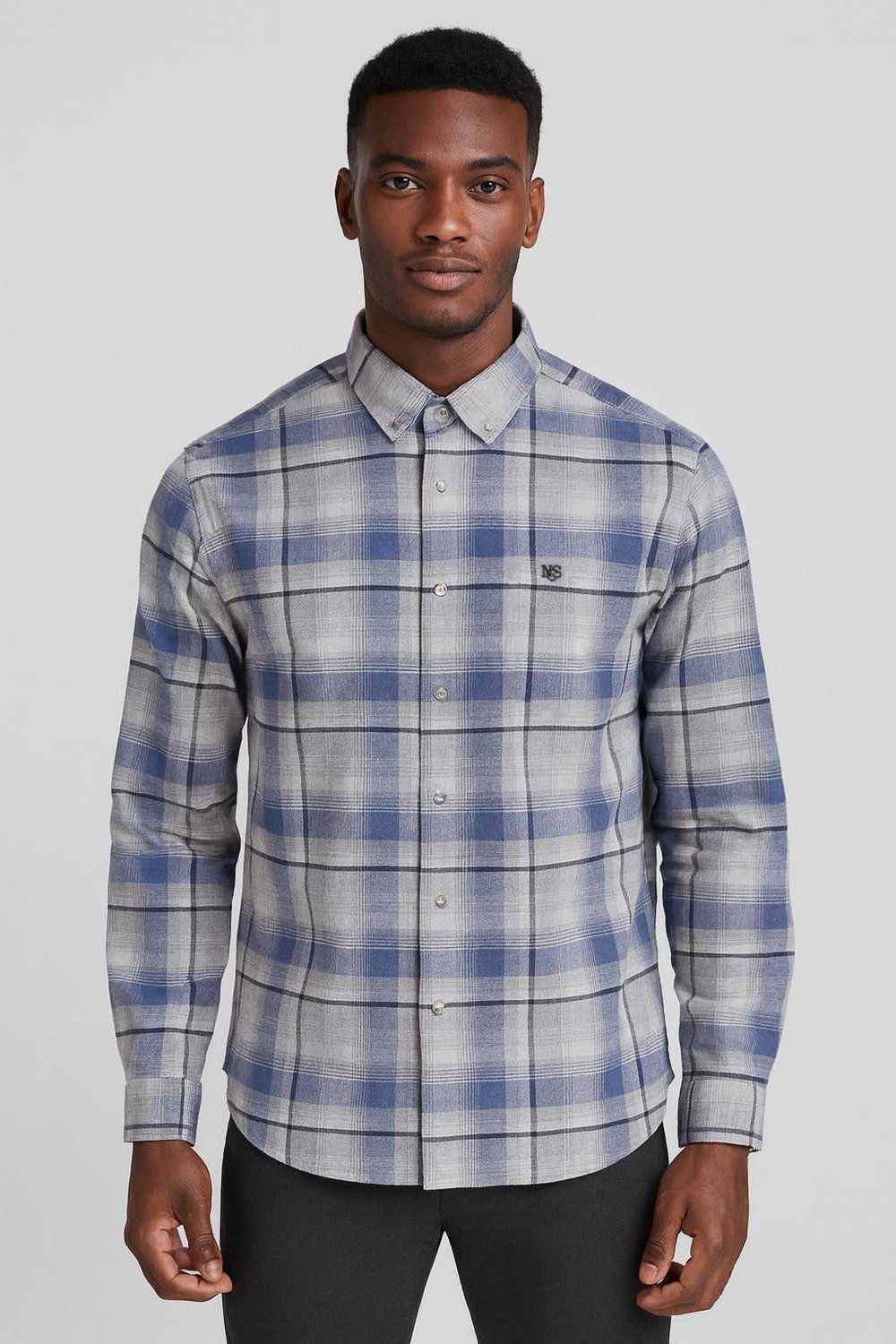 NCS JEANS Erkek Gömlek Mavi Uzun Kol Ekose Kareli Flanel Yün Tuşeli Slim Fit Düğmeli Yaka Shirt NCS JEANS 7269