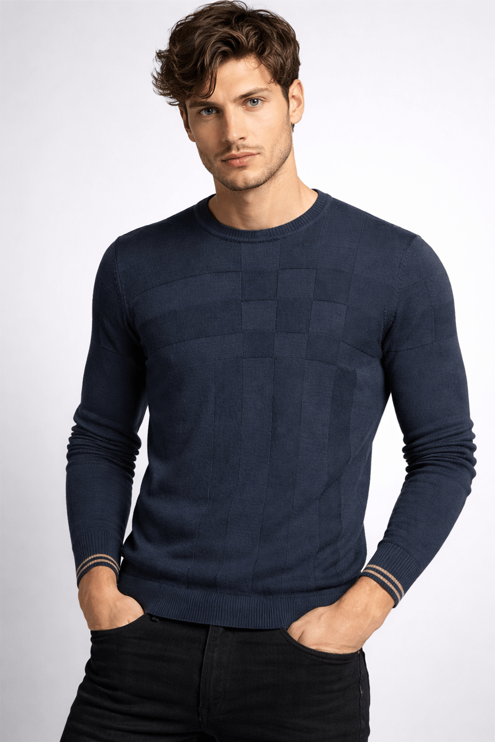 NCS JEANSErkek Kazak Bisiklet Yaka Lacivert Desenli Slim Fit Triko NCS JEANS 36383638