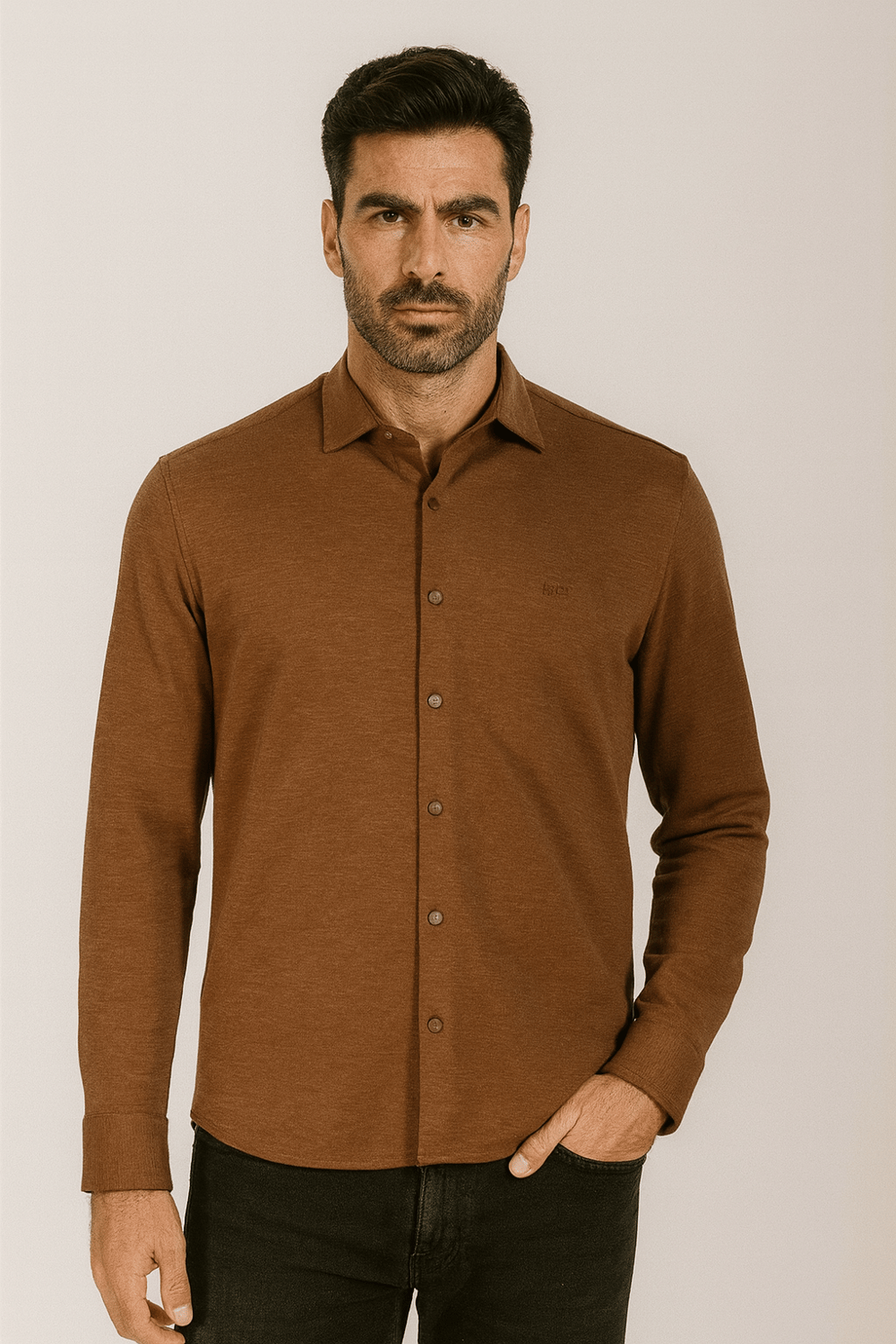 NCS JEANS Erkek Örme Gömlek Camel 7371