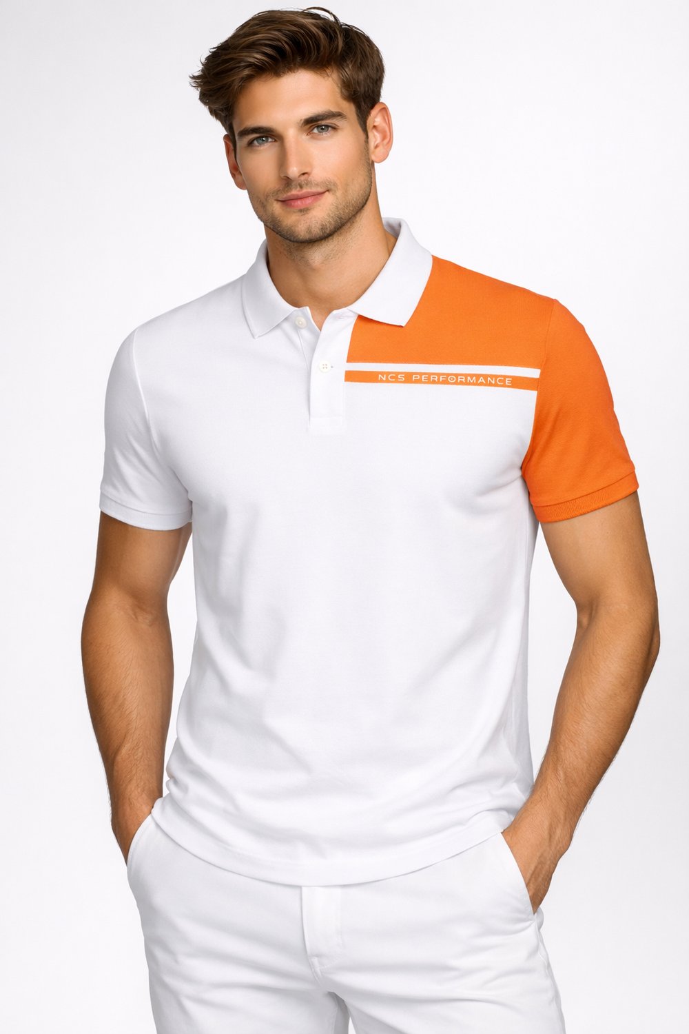 NCS Erkek Polo Yaka Tişört Beyaz %100 Pamuk Slim Fit Ribanalı Kol T-shirt NCS JEANS