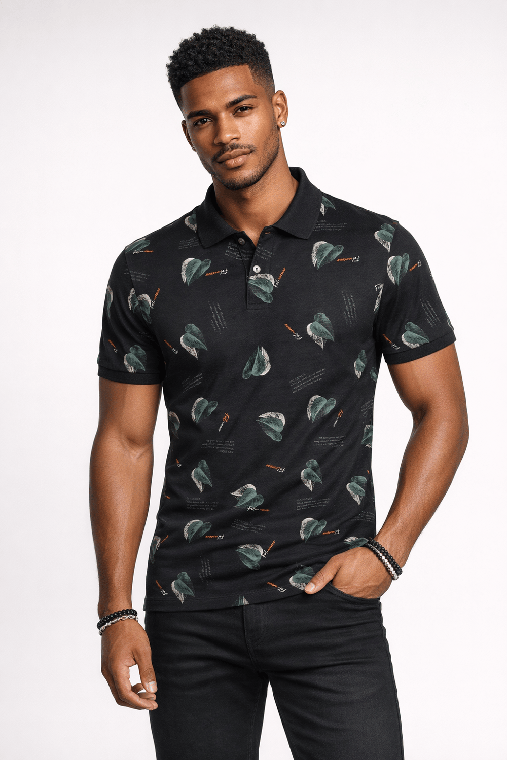 NCS JEANSErkek Polo Yaka Tişört Desenli Siyah %100 Pamuk Slim Fit T-shirt NCS JEANS 12021202
