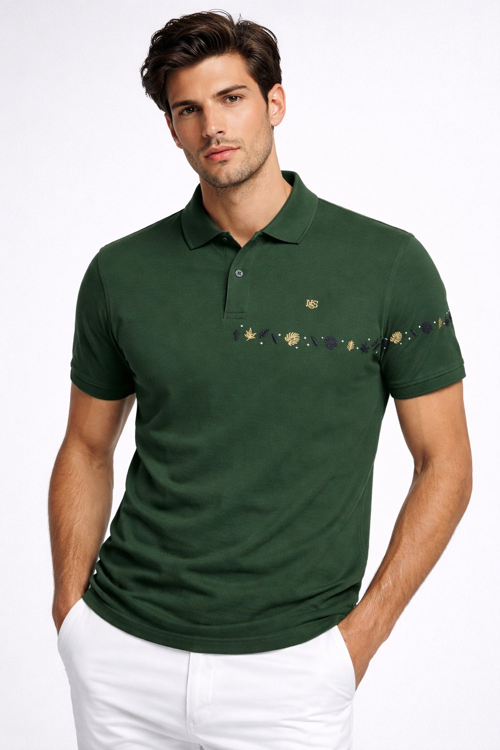 NCS JEANSErkek Polo Yaka Tişört Koyu Yeşil %100 Pamuk Slim Fit Ribanalı Kol Nakışlı T-shirt NCS JEANS 11691169