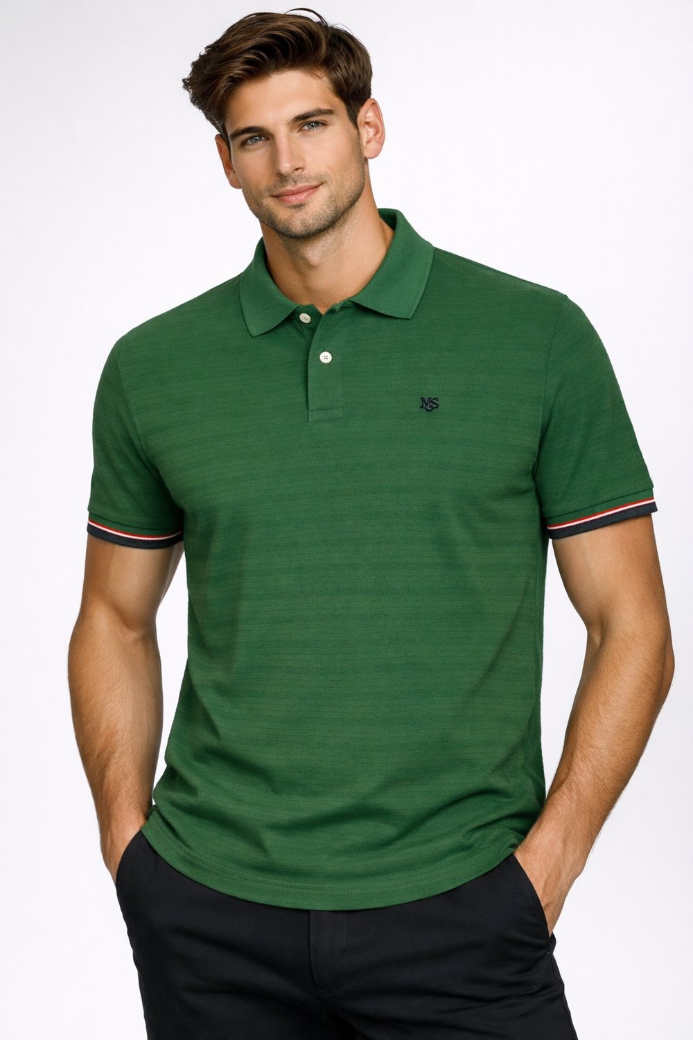 NCS Erkek Polo Yaka Tişört Olive Dokulu %100 Pamuk Slim Fit Ribanalı Kol T-shirt NCS JEANS