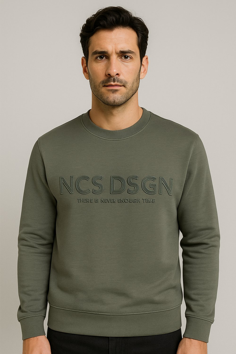 Erkek Sweatshirt Bisiklet Yaka Haki 1664