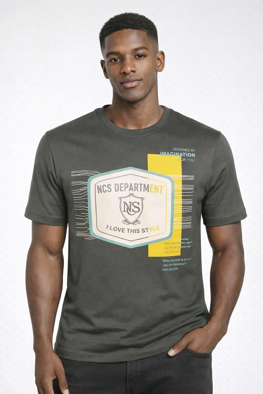 NCS JEANSErkek Tişört Bisiklet Yaka Haki %100 Pamuk Slim Fit Baskılı T-shirt NCS JEANS 12161216