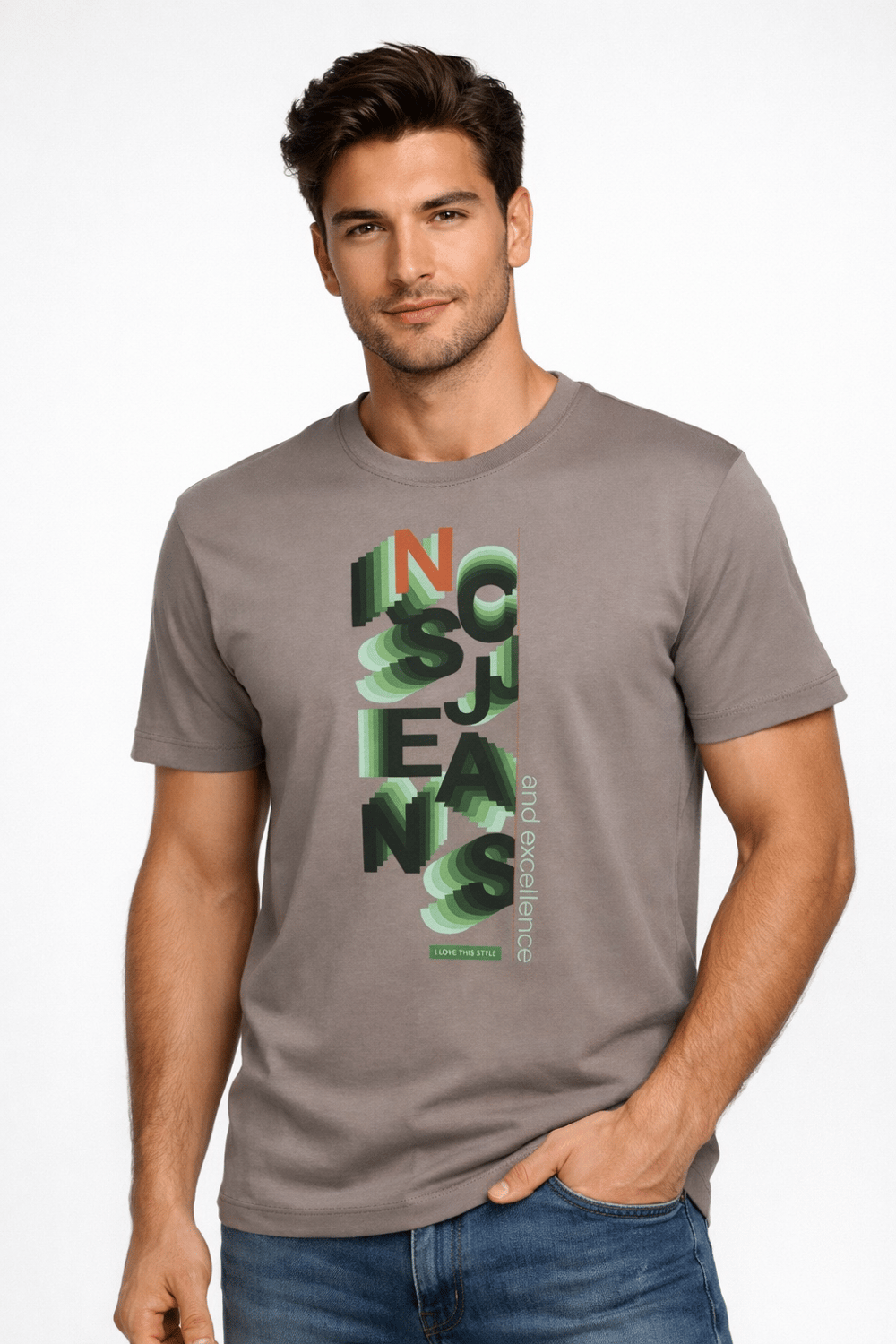 NCS JEANSErkek Tişört Bisiklet Yaka Haki Slim Fit %100 Pamuk T-shirt NCS JEANS 13081308