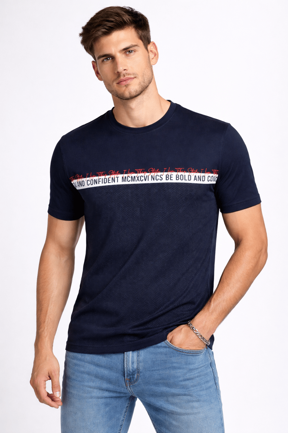 NCS JEANSErkek Tişört Bisiklet Yaka Lacivert %100 Pamuk Slim Fit Baskılı T-shirt NCS JEANS 19321932