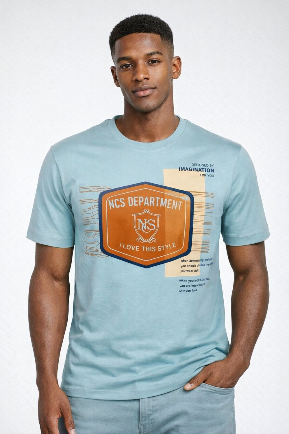 NCS JEANSErkek Tişört Bisiklet Yaka Mavi %100 Pamuk Slim Fit Baskılı T-shirt NCS JEANS 12161216