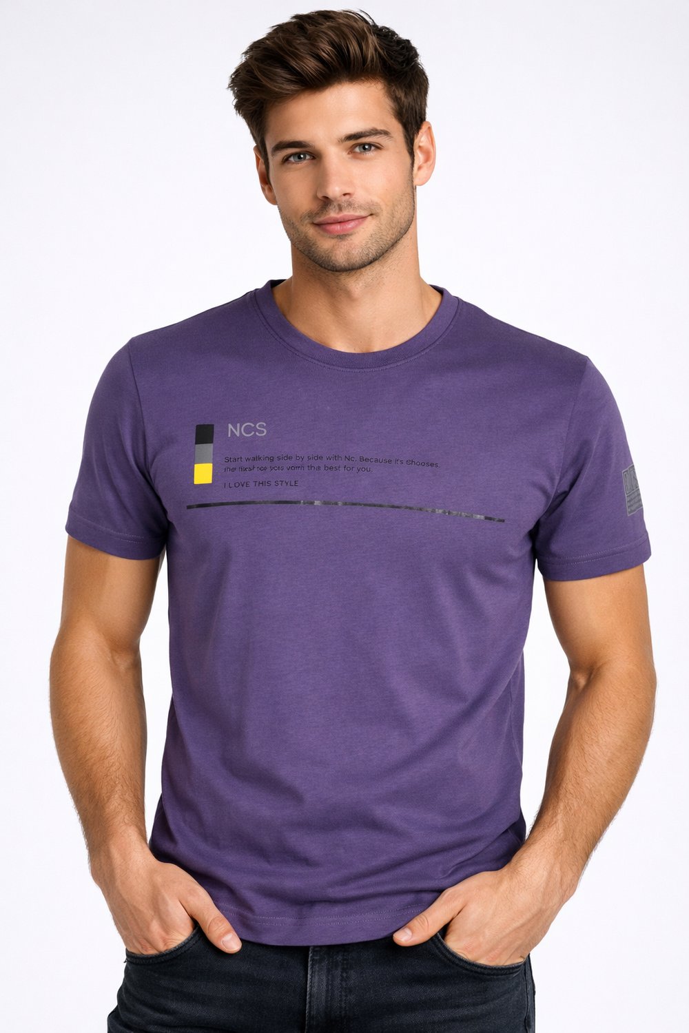NCS JEANSErkek Tişört Bisiklet Yaka Mor %100 Pamuk Slim Fit Baskılı T-shirt NCS JEANS 19431943