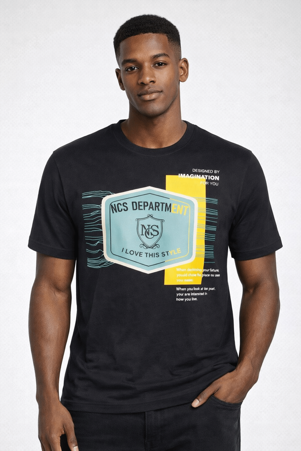 NCS JEANSErkek Tişört Bisiklet Yaka Siyah %100 Pamuk Slim Fit Baskılı T-shirt NCS JEANS 12161216
