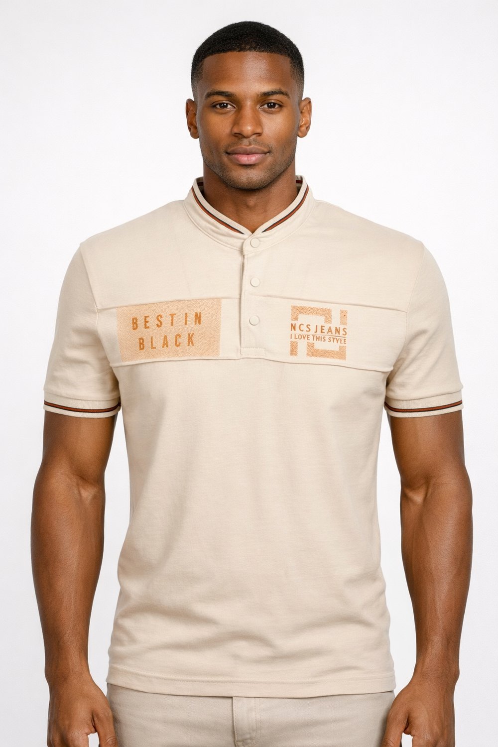 NCS JEANSErkek Tişört Hakim Yaka Taş %100 Pamuk Slim Fit Baskılı T-shirt NCS JEANS 19751975