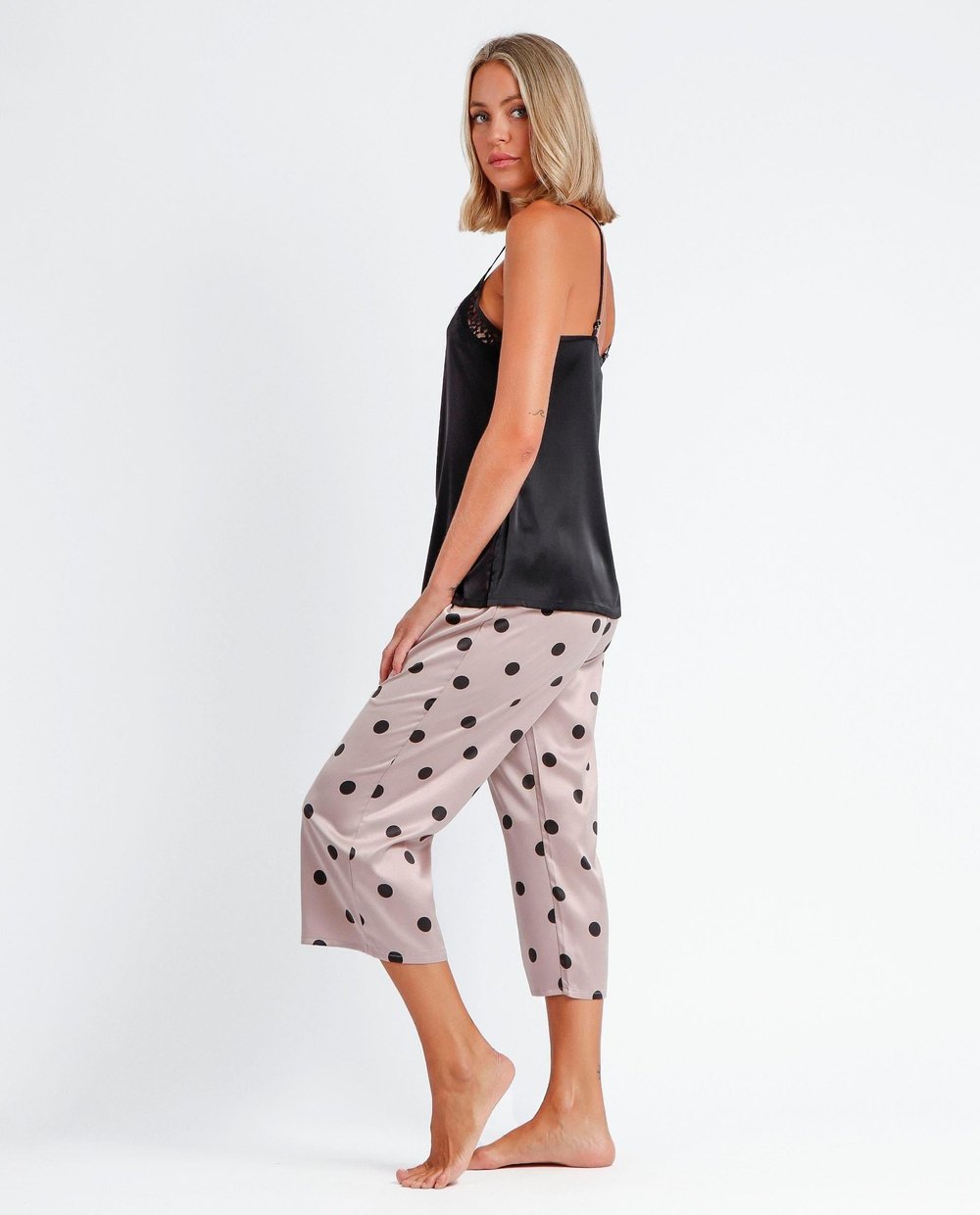 Admas Elegant Dots Kadın Pijama Takımı Siyah