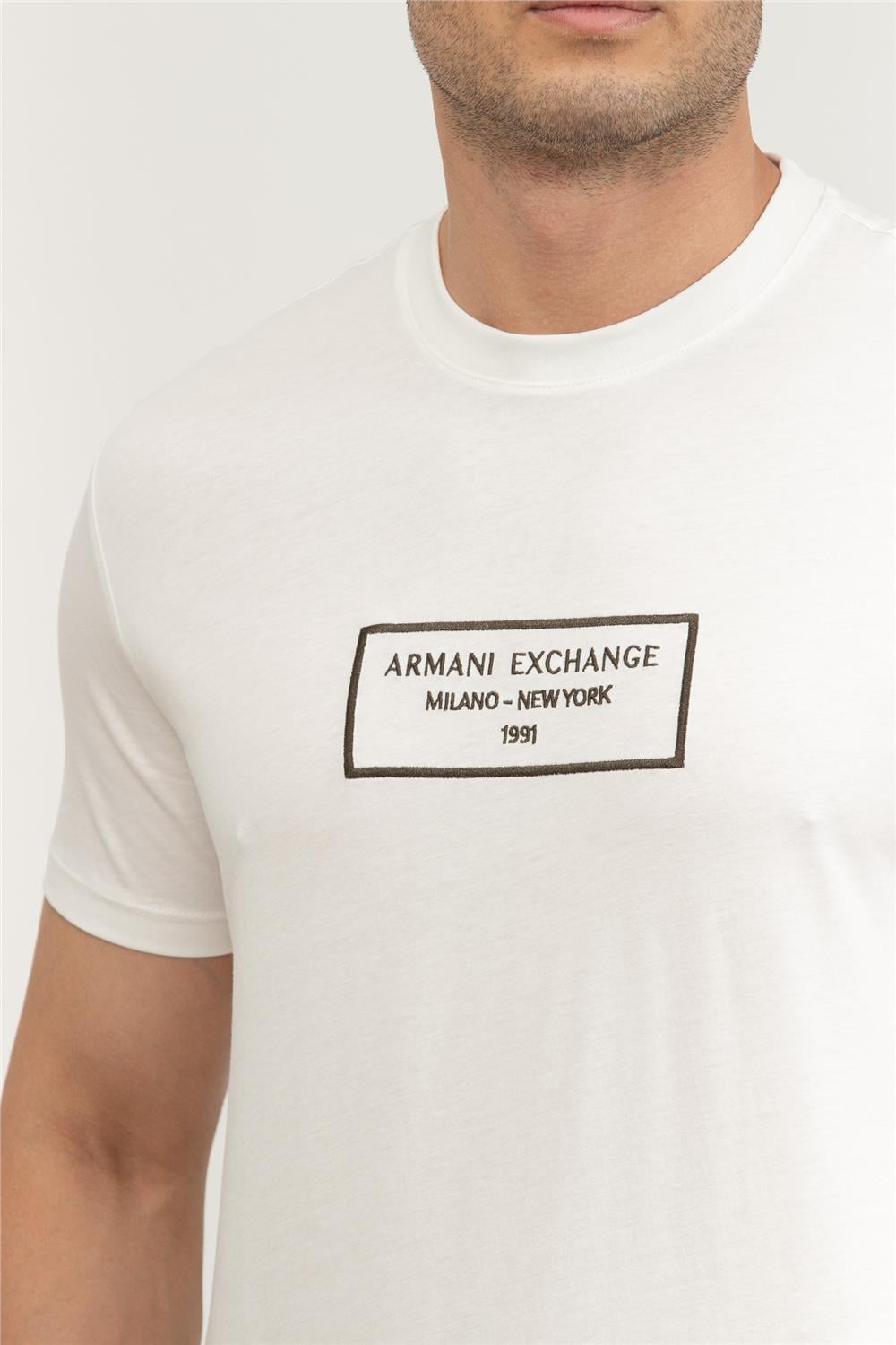 Armani Exchange Erkek Bisiklet Yaka T-Shirt Beyaz