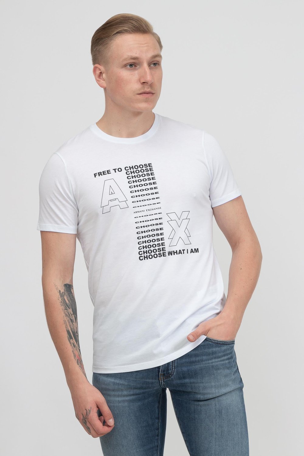 Armani Exchange Erkek Bisiklet Yaka T-Shirt Beyaz