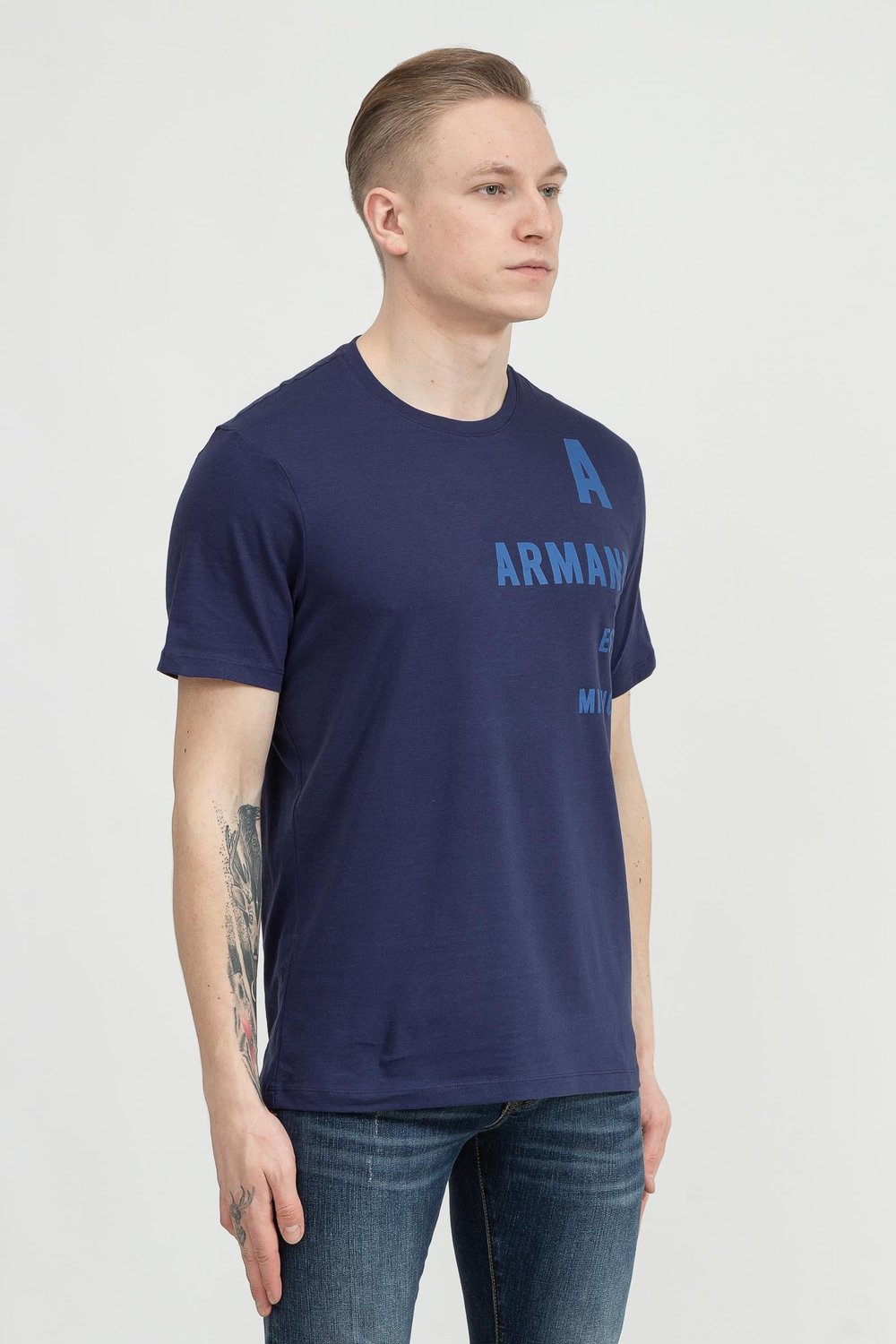 Armani Exchange Erkek Bisiklet Yaka T-Shirt Mavi