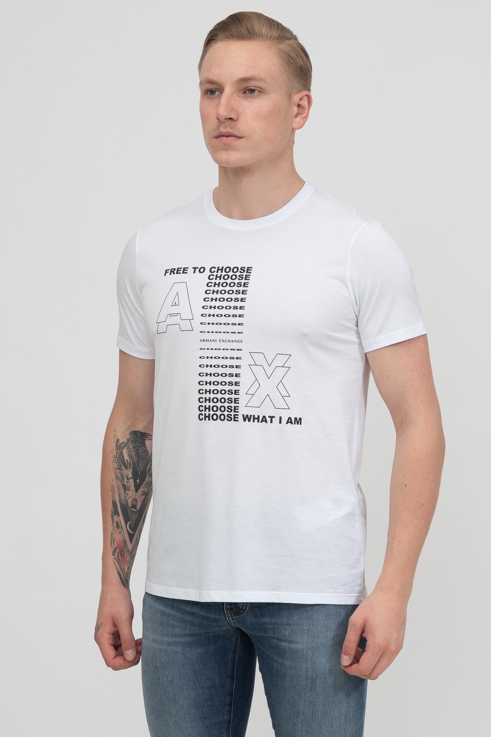 Armani Exchange Erkek Bisiklet Yaka T-Shirt Beyaz