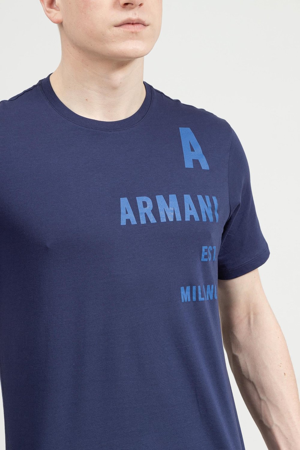 Armani Exchange Erkek Bisiklet Yaka T-Shirt Mavi