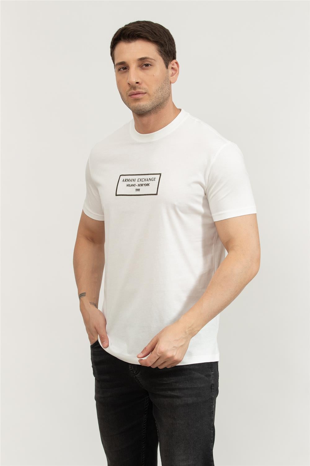 Armani Exchange Erkek Bisiklet Yaka T-Shirt Beyaz