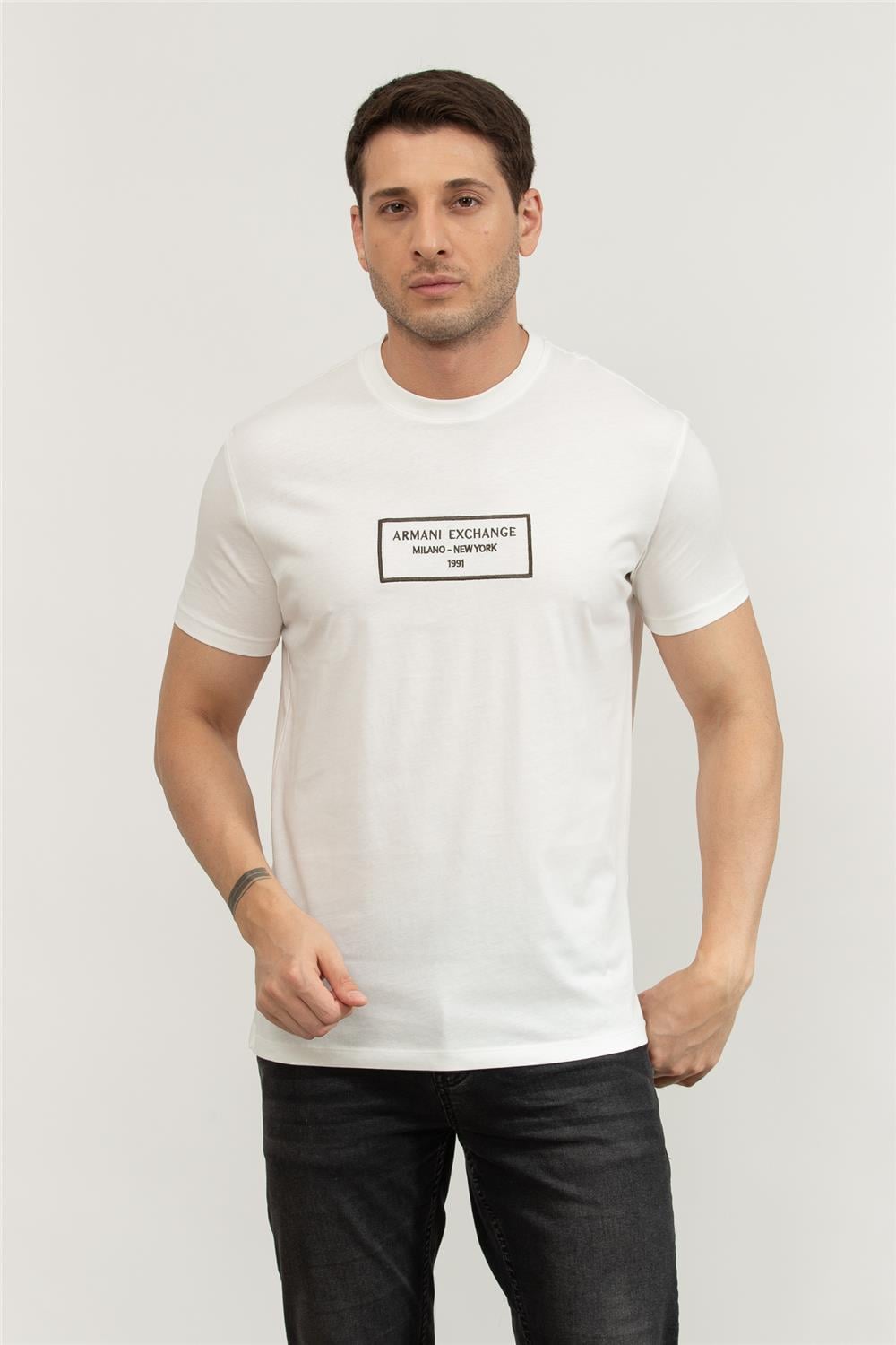 Armani Exchange Erkek Bisiklet Yaka T-Shirt Beyaz