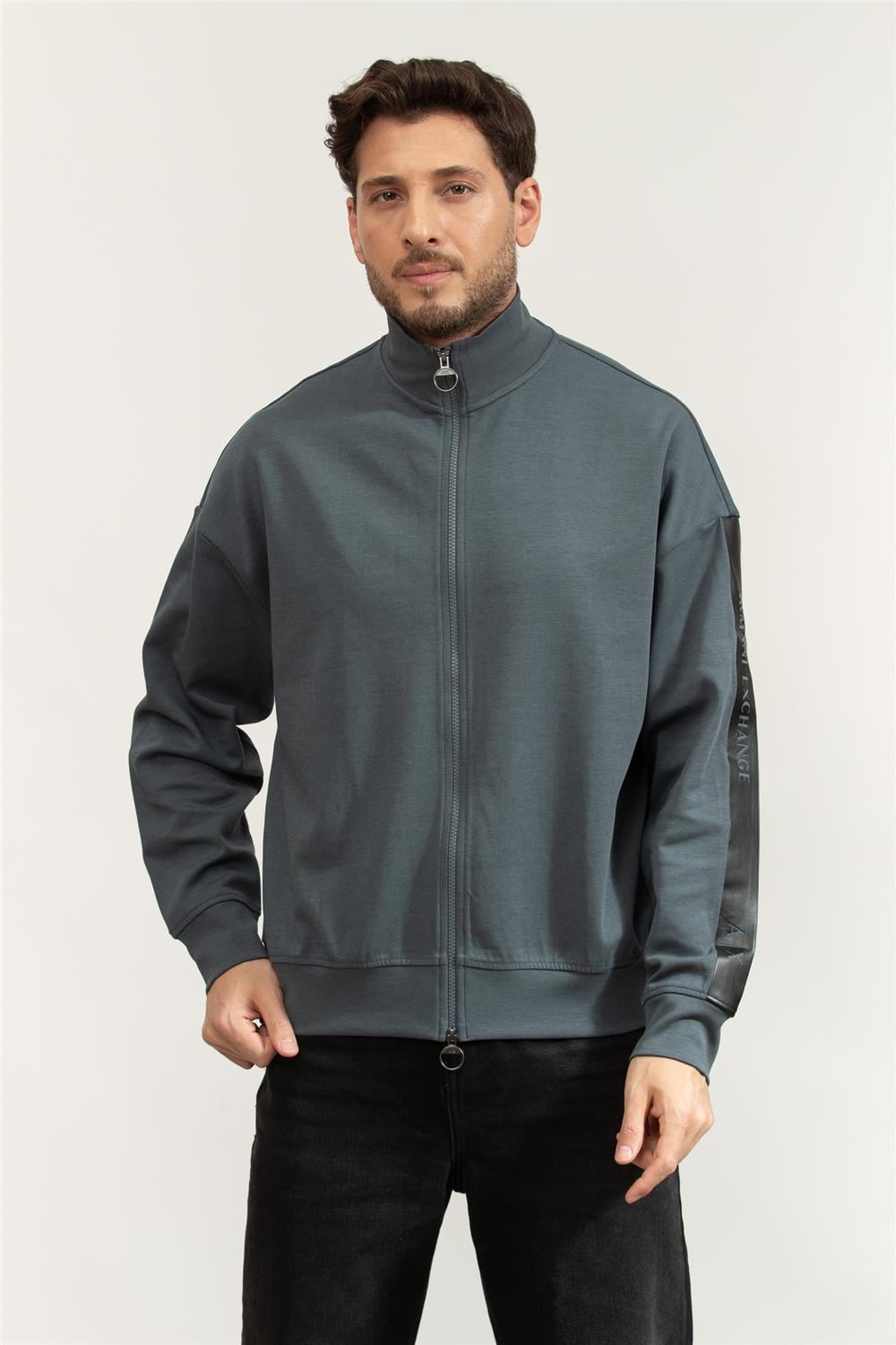 Armani Exchange Erkek Fermuarlı Sweatshirt Gri